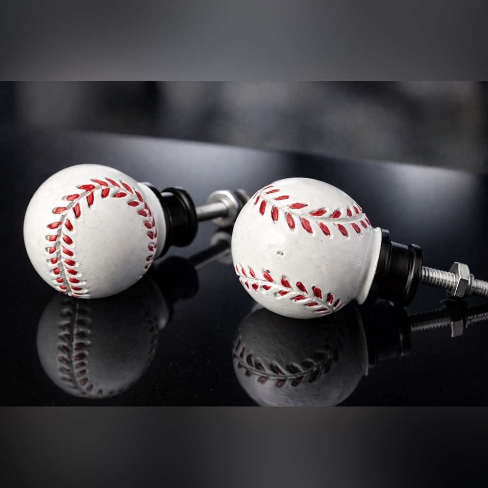 Baseball Decor Drawer Knobs Cabinet Pulls Wall Hooks - Set of 2